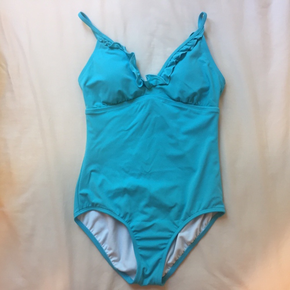 bright blue padded one piece swimsuit